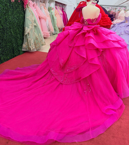 Vestidos de quinceañera con hombros descubiertos, tul princesa, apliques, vestidos de quinceañera HE530
