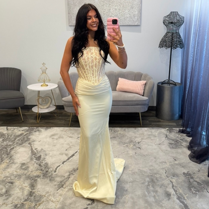Vestido de noche largo de sirena con un hombro descubierto y lentejuelas brillantes, HE370