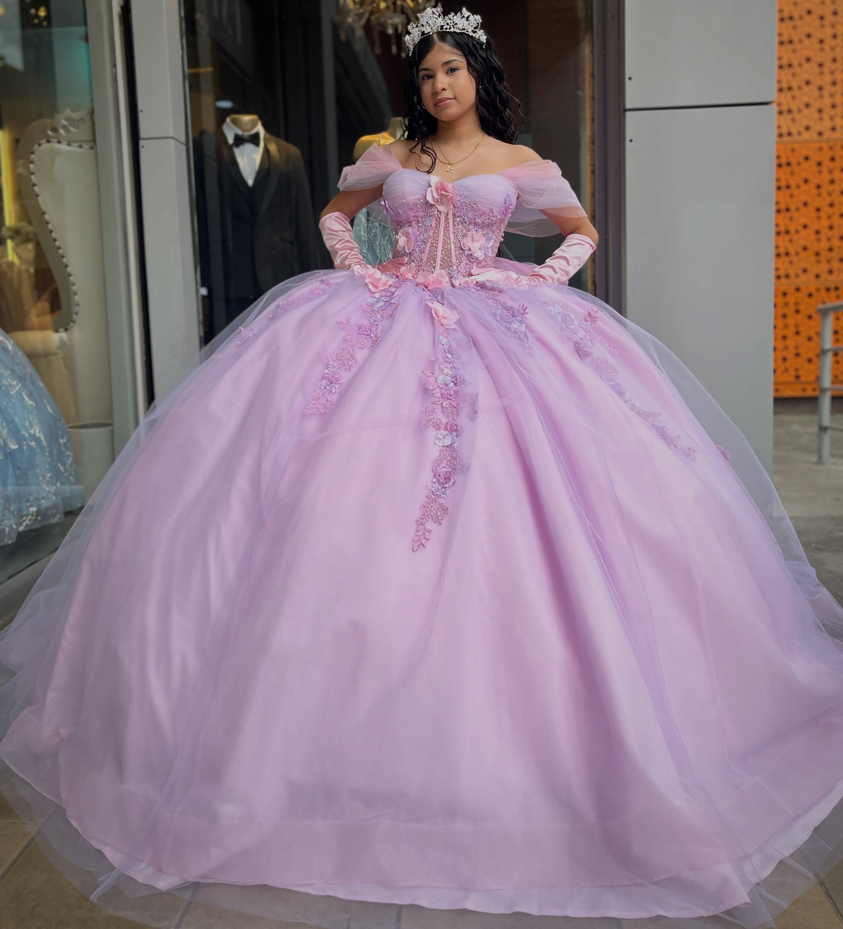 Off Shoulder Pink Sweet 16 Quinceanera Dresses Tulle Lace Appliqued Celebration Gowns HE1968