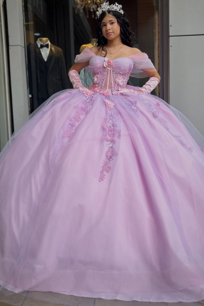 Off Shoulder Pink Sweet 16 Quinceanera Dresses Tulle Lace Appliqued Celebration Gowns HE1968