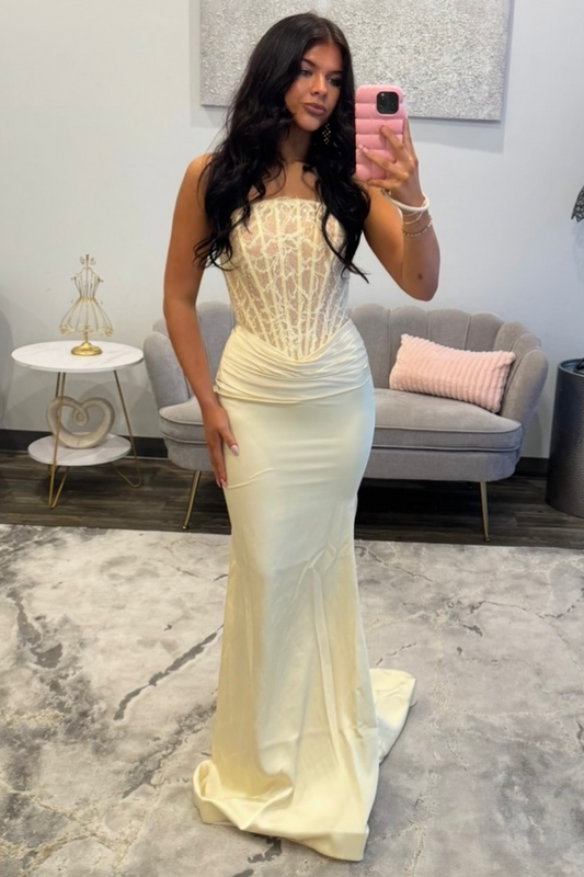 Satin Sweetheart Lace Corset Homecoming Dresses Strapless Sheath Party Gowns for Women HE1946