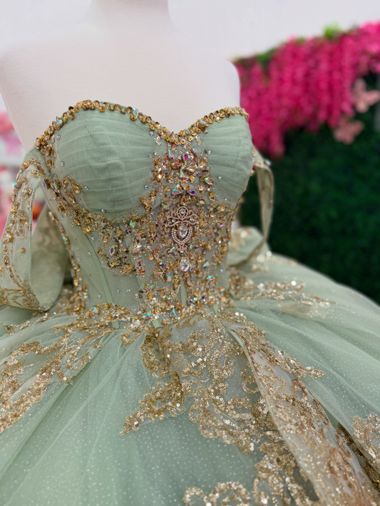 Sweet 16 Green Quinceanera Dresses Off Shoulder Lace Appliqued Birthday Party Gowns HE1969
