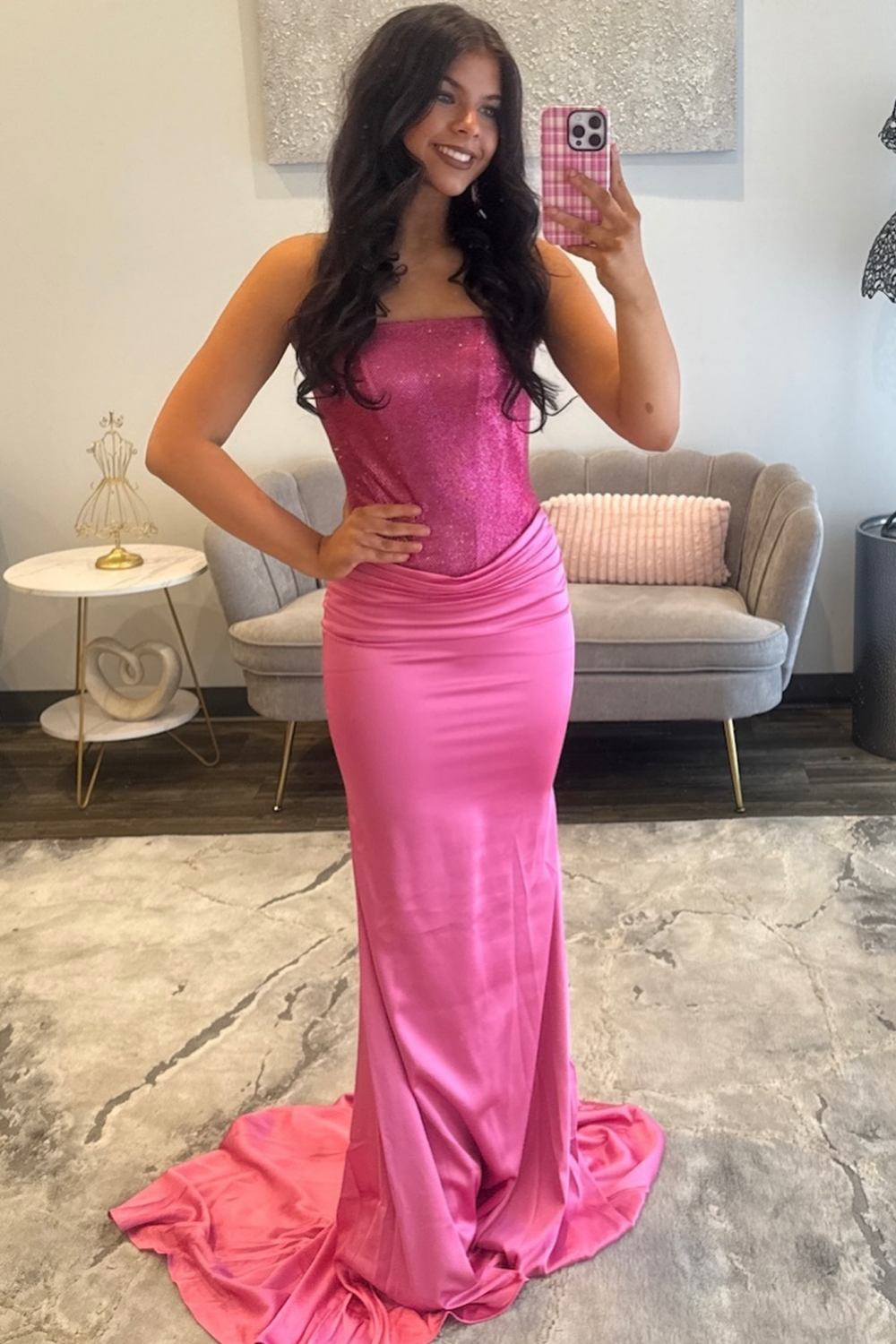 Vestido de noche largo de sirena con un hombro descubierto y lentejuelas brillantes, HE370