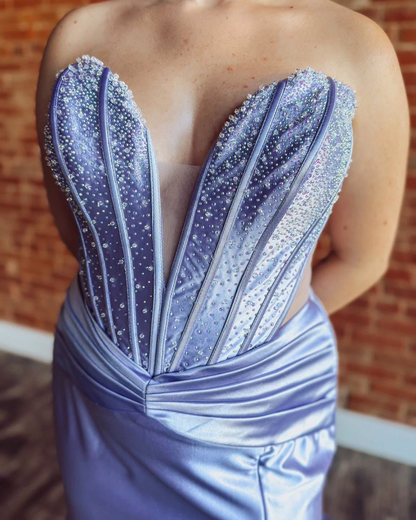 Vestido de noche largo de sirena con un hombro descubierto y lentejuelas brillantes, HE370