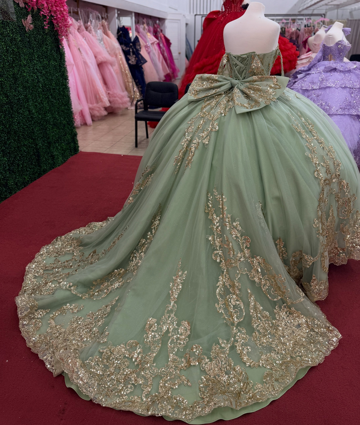 Sweet 16 Green Quinceanera Dresses Off Shoulder Lace Appliqued Birthday Party Gowns HE1969