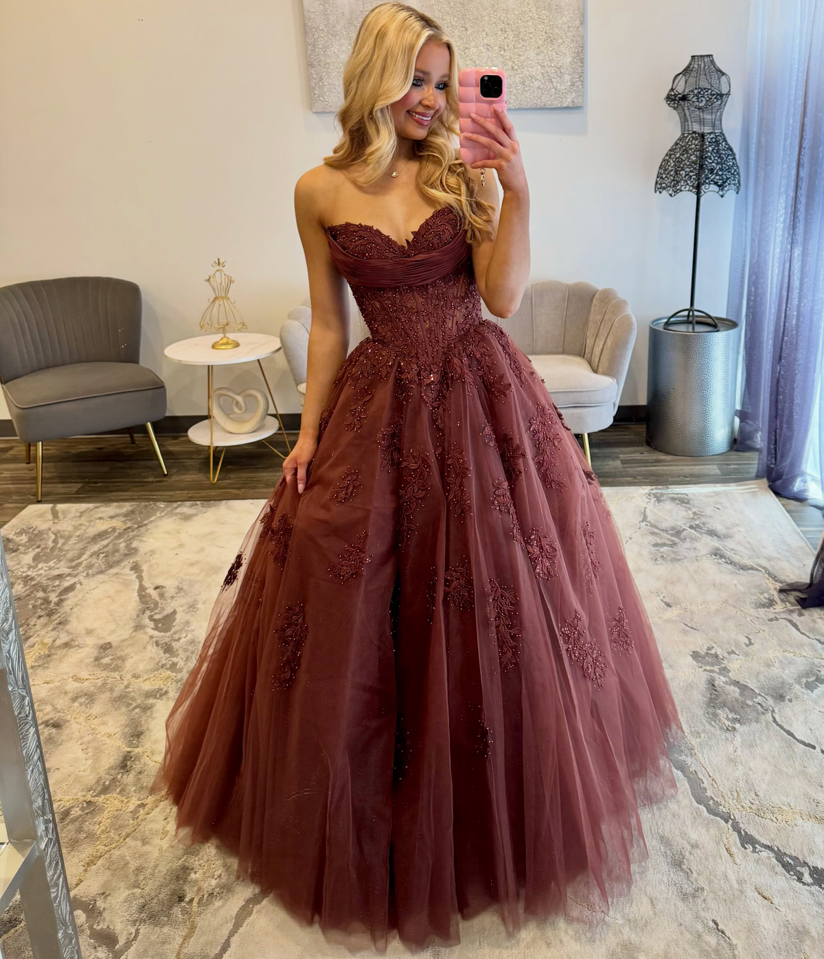 Women's A Line Tulle Appliqued Prom Dresses Long Sweetheart Corset Evening Party Gowns HE1963