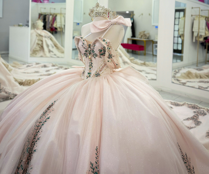 Vestidos de quinceañera con hombros descubiertos, tul princesa, apliques, vestidos de quinceañera HE530