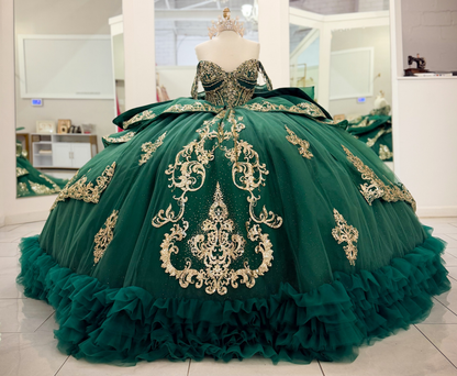 Vestidos de quinceañera con hombros descubiertos, tul princesa, apliques, vestidos de quinceañera HE530