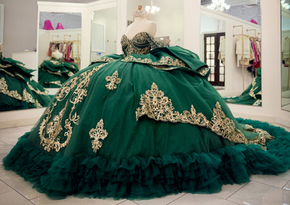Vestidos de quinceañera con hombros descubiertos, tul princesa, apliques, vestidos de quinceañera HE530