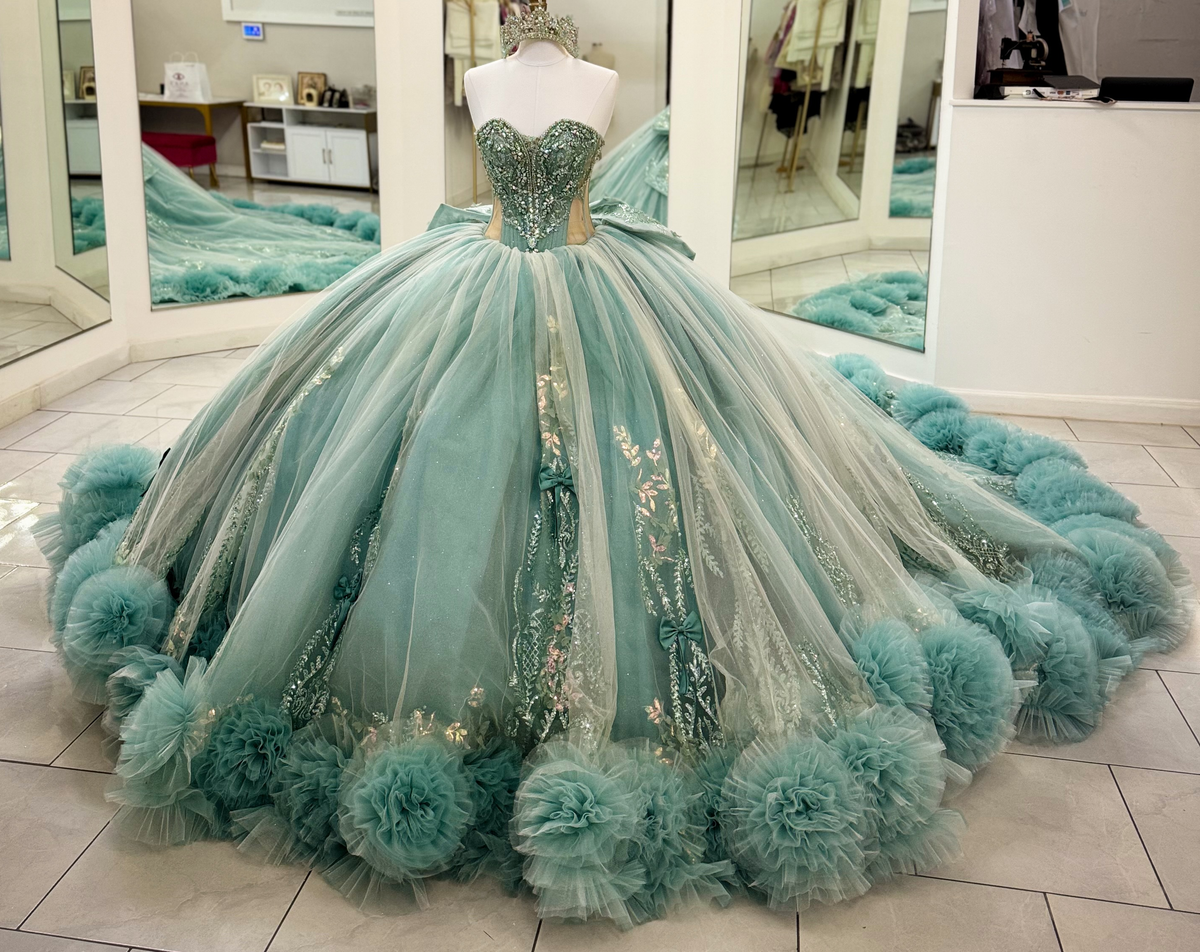 Vestidos de quinceañera con hombros descubiertos, tul princesa, apliques, vestidos de quinceañera HE530