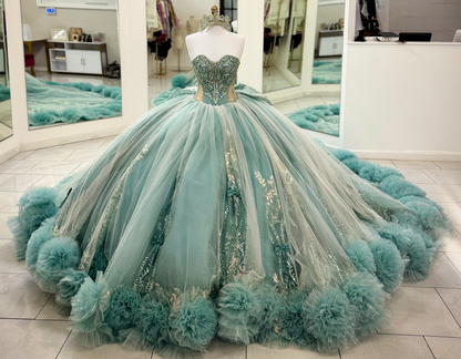 Vestidos de quinceañera con hombros descubiertos, tul princesa, apliques, vestidos de quinceañera HE530