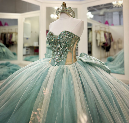 Vestidos de quinceañera con hombros descubiertos, tul princesa, apliques, vestidos de quinceañera HE530
