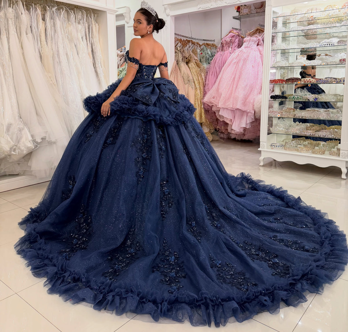 Princess Ball Gown Lace Appliqued Quinceanera Dresses Sweet 16 Birthday Celebration Gowns HE2005