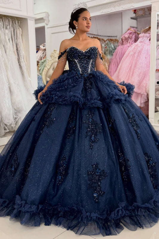 Princess Ball Gown Lace Appliqued Quinceanera Dresses Sweet 16 Birthday Celebration Gowns HE2005