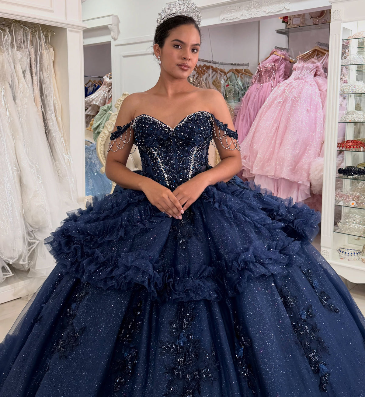Princess Ball Gown Lace Appliqued Quinceanera Dresses Sweet 16 Birthday Celebration Gowns HE2005