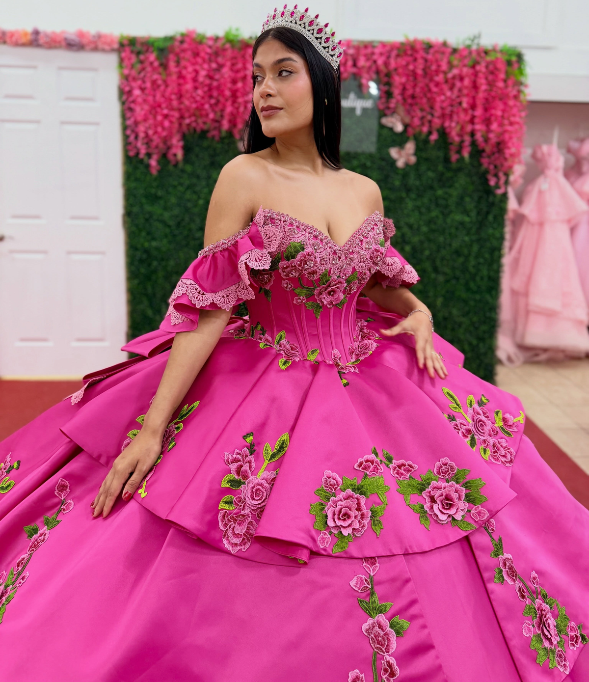 Vestidos de quinceañera con hombros descubiertos, tul princesa, apliques, vestidos de quinceañera HE530