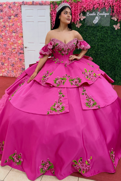 Vestidos de quinceañera con hombros descubiertos, tul princesa, apliques, vestidos de quinceañera HE530
