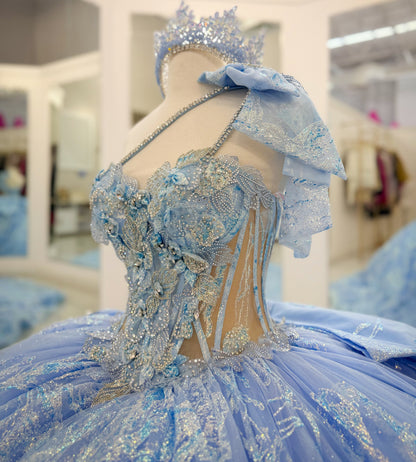 Sweetheart Lace Blue Quinceanera Dresses Off Shoulder Sweet 16 Celebration Gowns HE2006
