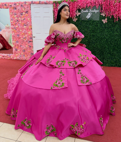 Vestidos de quinceañera con hombros descubiertos, tul princesa, apliques, vestidos de quinceañera HE530