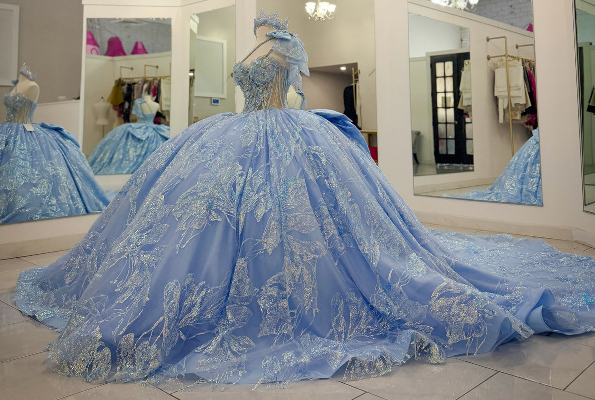 Sweetheart Lace Blue Quinceanera Dresses Off Shoulder Sweet 16 Celebration Gowns HE2006