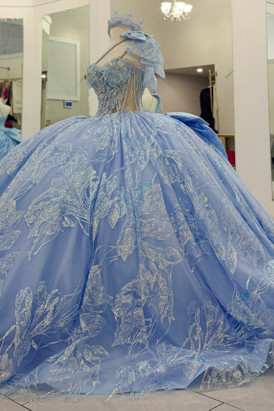 Sweetheart Lace Blue Quinceanera Dresses Off Shoulder Sweet 16 Celebration Gowns HE2006