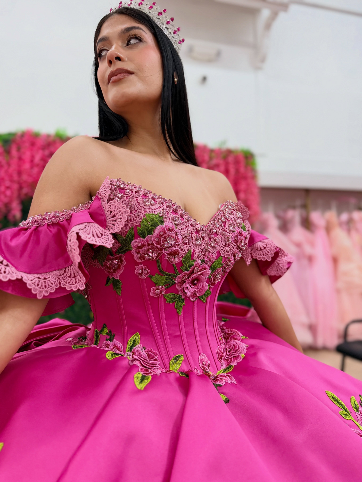 Vestidos de quinceañera con hombros descubiertos, tul princesa, apliques, vestidos de quinceañera HE530