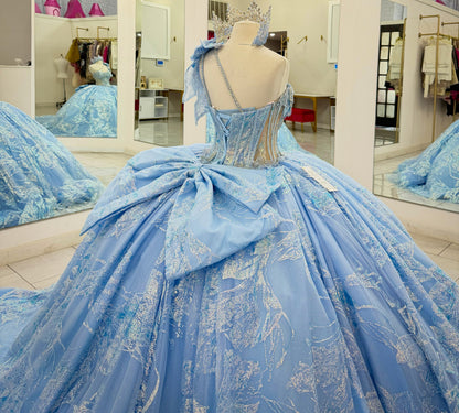 Sweetheart Lace Blue Quinceanera Dresses Off Shoulder Sweet 16 Celebration Gowns HE2006