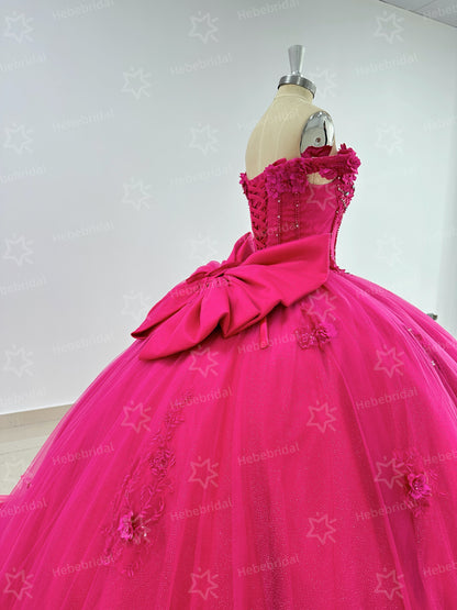 Ball Gown Princess Tulle Appliqued Quinceanera Dresses Sweet 16 Birthday Party Gowns HE1195
