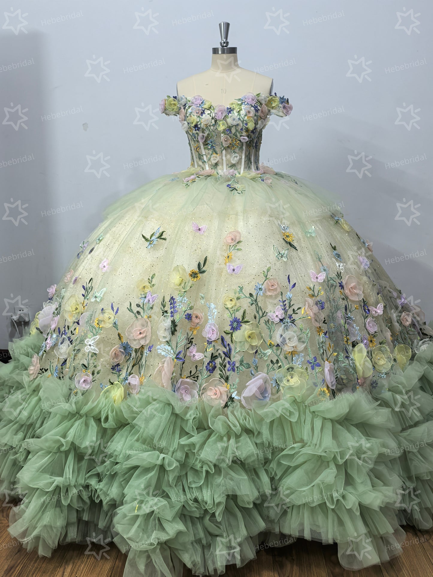 Vestidos de quinceañera con hombros descubiertos, tul princesa, apliques, vestidos de quinceañera HE530