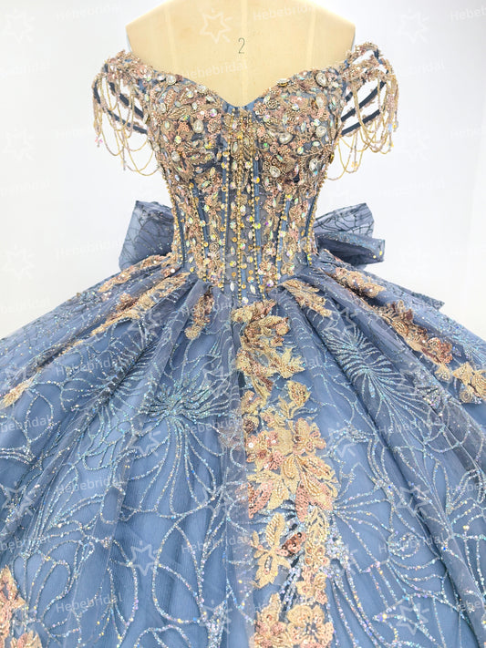 Off Shoulder Princess Quinceanera Dresses Lace Appliqued Sweet 16 Party Gowns HE1194