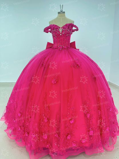 Ball Gown Princess Tulle Appliqued Quinceanera Dresses Sweet 16 Birthday Party Gowns HE1195