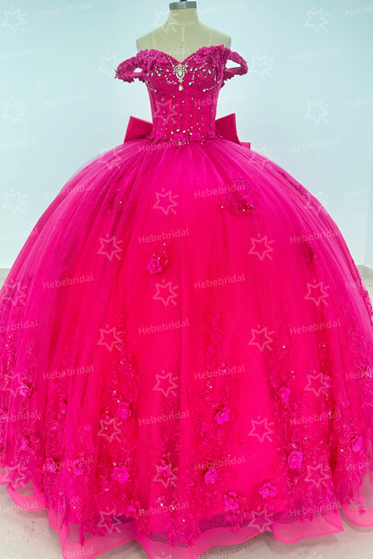Ball Gown Princess Tulle Appliqued Quinceanera Dresses Sweet 16 Birthday Party Gowns HE1195
