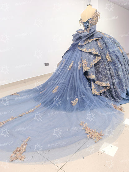 Off Shoulder Princess Quinceanera Dresses Lace Appliqued Sweet 16 Party Gowns HE1194