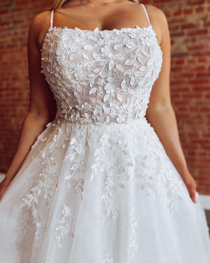 A Line Lace Beach Wedding Dresses Tulle Plus Size Boho Wedding Gowns for Bride HE1157