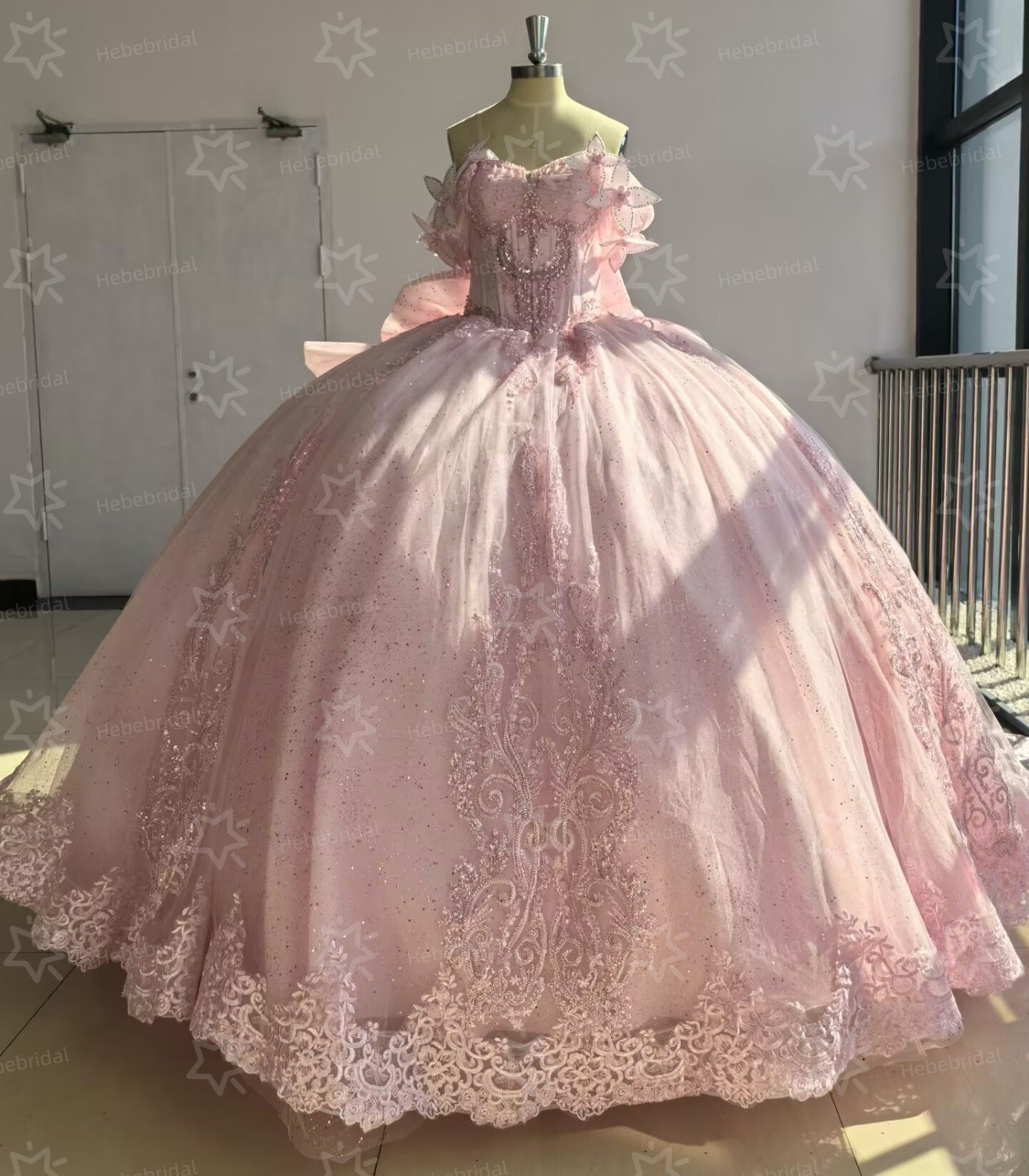 Vestidos de quinceañera con hombros descubiertos, tul princesa, apliques, vestidos de quinceañera HE530