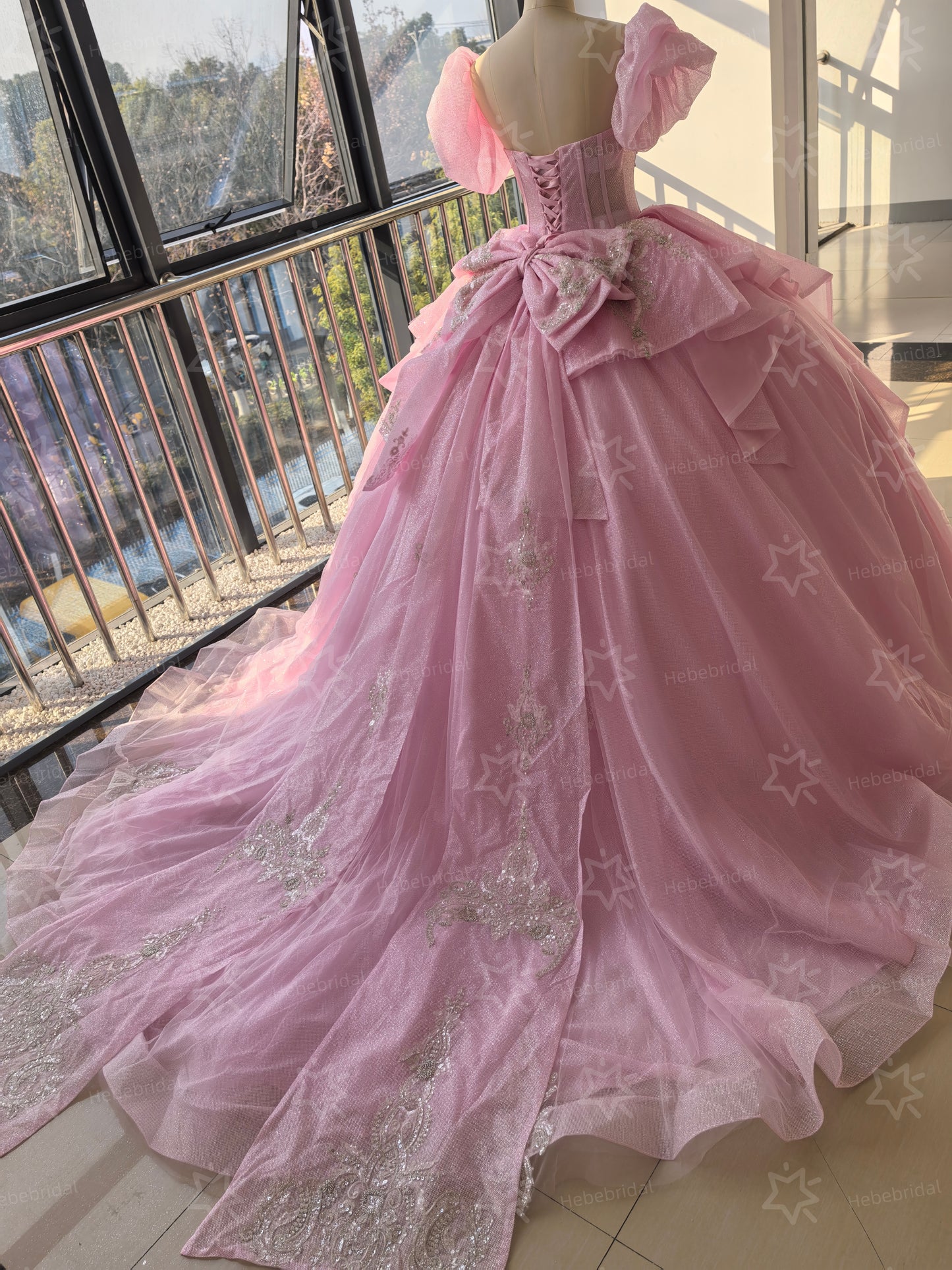 Glittery Tulle Pink Quinceanera Dresses Luxury Crystal Princess Sweet Hebebridal Glittery Tulle Pink Quinceanera Dresses Luxury Crystal Princess Sweet Hebebridal