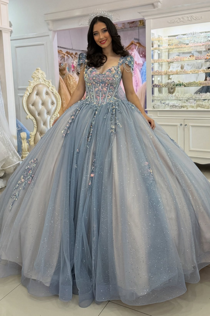 Glittery Tulle Lace Beaded Quinceanera Dresses Ball Gown Sweet 16 Party Dresses HE1227