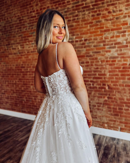 A Line Lace Beach Wedding Dresses Tulle Plus Size Boho Wedding Gowns for Bride HE1157