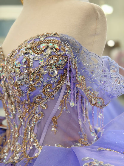 Princess Tulle Lace Beaded Lilac Quinceanera Dresses Ball Gown Sweet 15 Party Dress HE1210