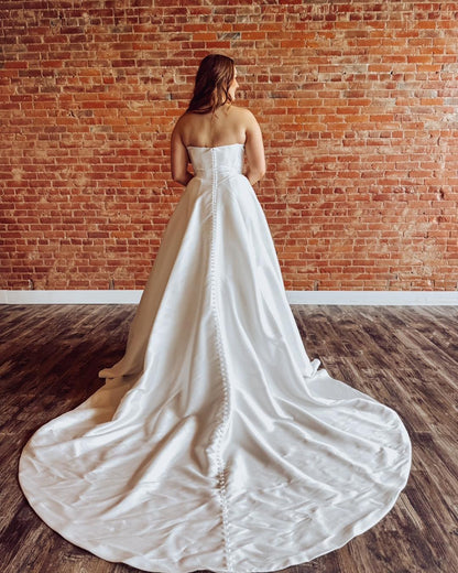 A Line Satin Crystal Beaded Wedding Dresses Boho Sweetheart Corset Bride Gowns HE1149