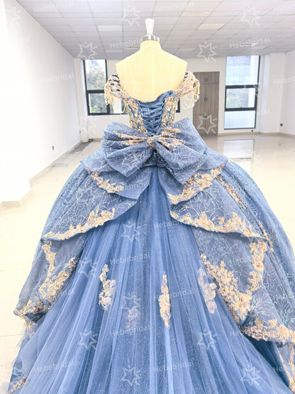 Off Shoulder Princess Quinceanera Dresses Lace Appliqued Sweet 16 Party Gowns HE1194