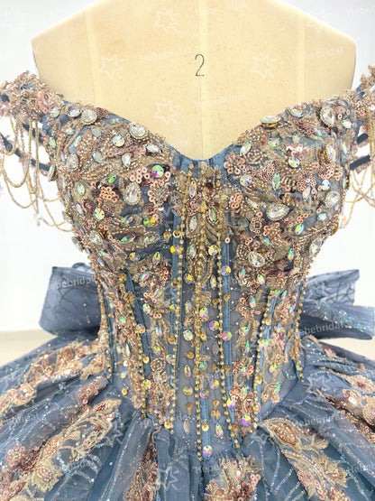 Off Shoulder Princess Quinceanera Dresses Lace Appliqued Sweet 16 Party Gowns HE1194