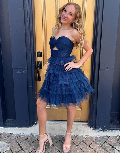 Fuchsia Ruffled Tulle A Line Keyhole Short Homecoming Dress for Juniors HE753