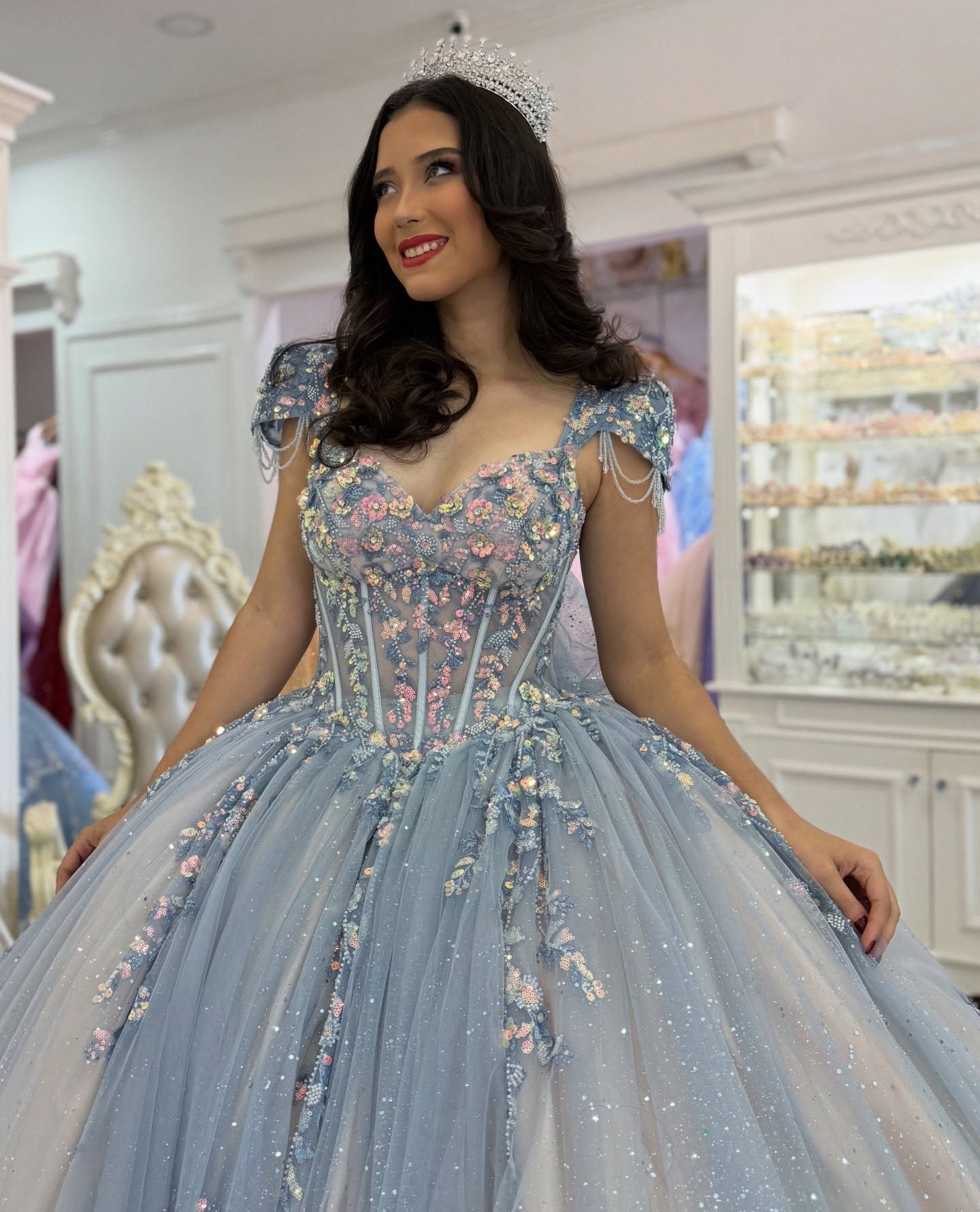 Glittery Tulle Lace Beaded Quinceanera Dresses Ball Gown Sweet 16 Party Dresses HE1227