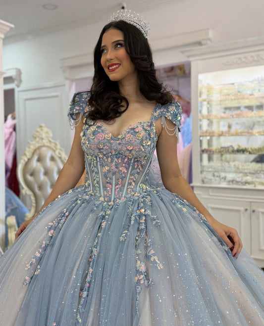 Glittery Tulle Lace Beaded Quinceanera Dresses Ball Gown Sweet 16 Party Dresses HE1227