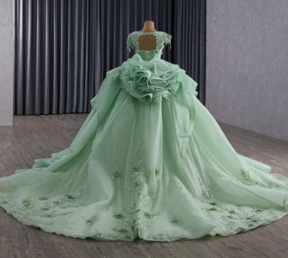 Sweetheart Ball Gown Quinceanera Dresses Tulle Ruffled 3D Flower Prom Party Gowns HE1180