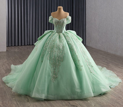 Gorgeous Tulle Lace Appliqued Sweet 16 Quinceanera Dresses Green Birthday Party Gowns HE1181