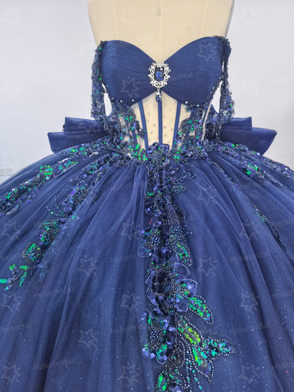 Tulle Ruffled Ball Gown Quinceanera Dresses Off Shoulder Party Gowns for Sweet 16 HE1199