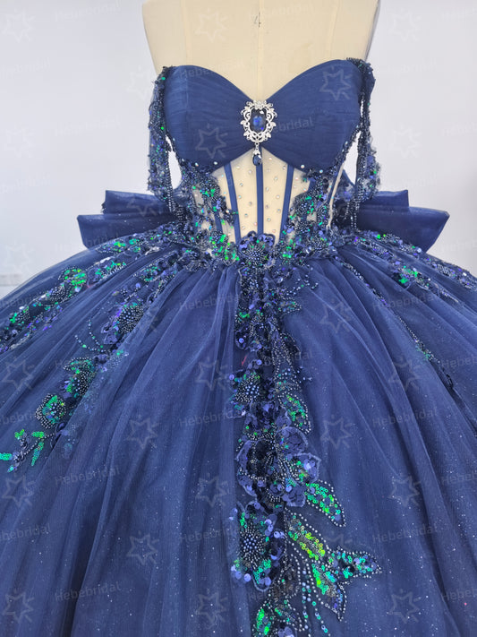 Tulle Ruffled Ball Gown Quinceanera Dresses Off Shoulder Party Gowns for Sweet 16 HE1199