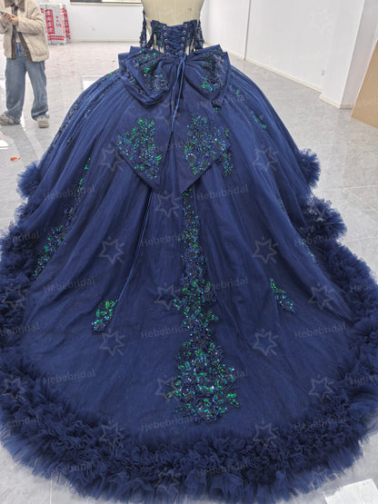 Tulle Ruffled Ball Gown Quinceanera Dresses Off Shoulder Party Gowns for Sweet 16 HE1199